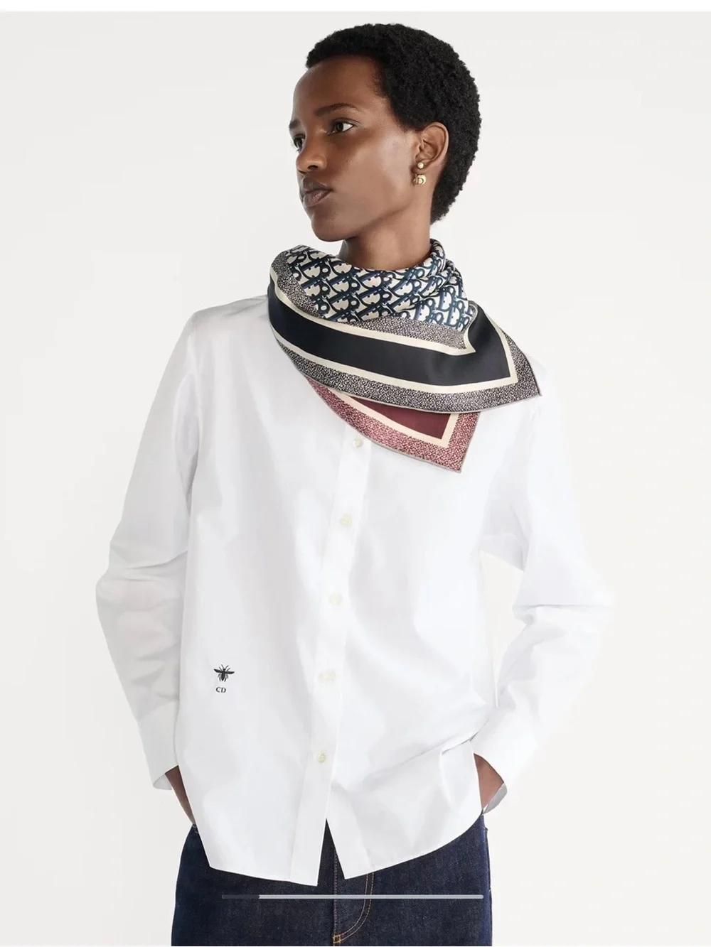 Dior Silk Twill Square Scarf in Burgundy, Navy & Cream